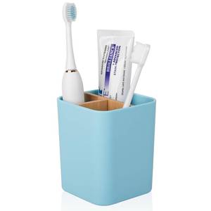 lot 6157 image: Bamboo Toothbrush Holder for Bathrooms, 3 Slots Toothbrush and Toothpaste Holder Bathroom Counter Organizer for Electric Toothbrushes, Floss, Razors - Blue