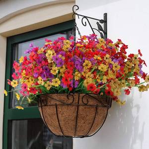 lot 6163 image: Hananona 28 Bundles Artificial Flowers Outdoor UV Resistant Fake Flowers Spring Faux Outdoor Plants Garden Porch Window Box Decorating (28, Red, Purple, Yellow, Rose Red)