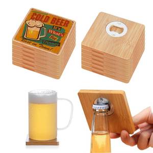 lot 6181 image: PYD Life 12 Pack 2 in 1 Sublimation Bamboo Bottle Opener Coaster Blanks,3.5 Square Wooden Stainless Steel Table Opener Mug Cup Coasters,Custom Personalized Beer Openers for Kitchen,Bar,Restaurant