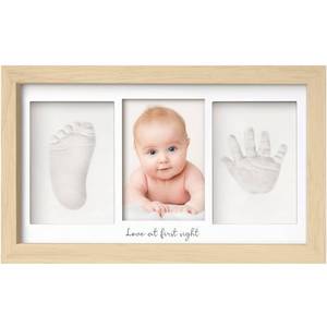 lot 8305 image: Baby Hand and Footprint Kit - Clay Handprint Keepsake Frame, Newborn Nursery Picture Frame, Personalized New Mom Gifts for Baby Shower & Registry (Ash Wood)