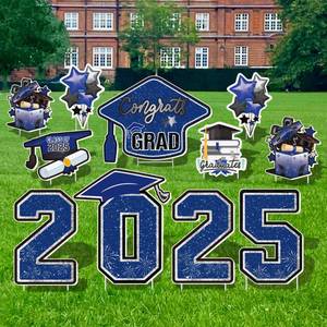 lot 8319 image: Vivantia Large 11 PCS Graduation Yard Signs, Class of 2025 Congrats Grad Outdoor Lawn Yard Sign with Stakes, Graduate Decorations Yard Decors for College High School Party, Black and Blue