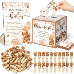 lot 8322 image: Dispowreath 102 Pcs Bear Baby Shower Game Supplies Diaper Raffle Ticket with Diaper Raffle Card Box Dont Say Baby Sign Mini Bear Clothespin Game Decor for Gender Reveal Favor