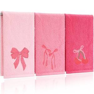 lot 8323 image: FuWeave 3 Pcs Pink Hand Towels for Bathroom Coquette Bow Embroidered Decorative Towel 100% Cotton Soft Absorbent Kitchen Facecloth Preppy Bathroom Decor Bridal Shower Wedding Gift 13.7 x 29.5