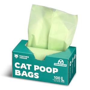 lot 8327 image: Panther Armor Cat Litter Bags, 100 Large Compostable Unscented Poop Bags -16x12in Super Large Kitty - Leak Proof Box Trash - Odor Proof Cat Disposal