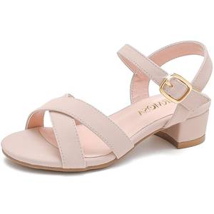 lot 8329 image: LAURMOSA Nude Sandals Heels for Girls Open Toe Chunky Heel Girls Dress Shoes Graduations Party Flower Girl Sandals Toddler Littler Big Kids(L100304Nude 12)
