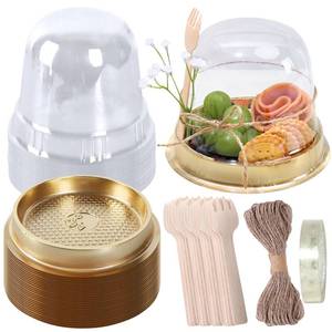 lot 8330 image: Whaline 50 Sets Disposable Individual Charcuterie Cup Clear Plastic Round Cake Boxes with Dome Lids Mini Wooden Spork Rope for Outdoor Snack Packing Open Houses Gatherings Wedding Party Event