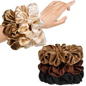 lot 8343 image: CEELGON Large Silk Satin Scrunchies for Women Big Scrunchies Jumbo Satin Hair Ties Oversized Hair Scrunchies for Thick Curly Hair Pack of 6 (Black,Champagne,Brown,Gold) ����
