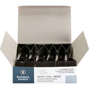 lot 8349 image: Business Source Fold-Back Binder Clips, Black, Large (Pack of 12)