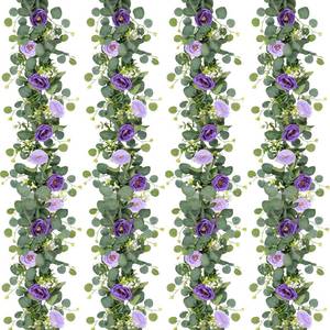 lot 8350 image: TOCHGREEN 4 Pack Artificial Eucalyptus Flower Garland with Purple Roses, Fake Rose Flower Greenery Garland Floral Vines for Wedding Home Party Table Runner Decor (Purple, 4PCS)