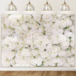 lot 8352 image: Avezano White Flower Backdrop for Party Photoshoot Wedding Floral Wall Bridal Shower Party Decoration Photography Background White Rose Florals Backdrops Portrait Photographic Studio (7x5ft)