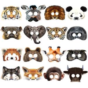 lot 8353 image: Blulu 16 Pieces Safari Animal Face Masks, Jungle Forest Zoo Animals Cartoon Masks for Animal Theme Birthday Party Decorations