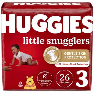 lot 8357 image: Huggies Size 3 Diapers, Little Snugglers Baby Diapers, Size 3 (16-28 lbs), 26 Count
