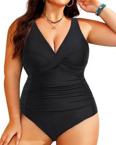 lot 8360 image: Yonique Plus Size Swimsuit One Piece Bathing Suits for Women Tummy Control Slimming Swimwear Solid Black 16 Plus