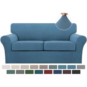 lot 9374 image: Turquoize 3 Piece Sofa Covers for 2 Cushion Couch Sofa Slipcover Soft Couch Cover for Dogs-Washable Sofa Furniture Covers with 2 Individual Cushion Covers, Thick Fabric (2 Cushion Sofa, Dusty Blue)