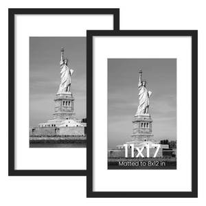 lot 9381 image: ENJOYBASICS 11x17 Picture Frame, Display Poster 8x12 with Mat or 11 x 17 Without, Wall Gallery Photo Frames, Black, 2 Pack