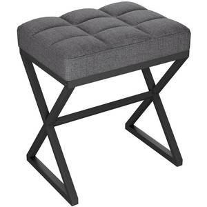 lot 9383 image: YMYNY Vanity Stool, Linen Footrest, Ottoman Bench with X-Shaped Metal Legs, Makeup Dressing Stool for Vanity, Living Room, Bedroom, Entryway, Hallways 15.74 D�11.81 W�18.11 H Grey UHBD033G