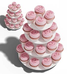 lot 9388 image: BLISSUR 2 Pack White 4 Tier Cupcake Stand Tower, Cardboard Holder for Parties (White)