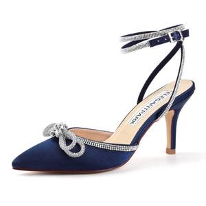lot 9391 image: ELEGANTPARK HC2302 Wedding Shoes for Bride Navy Blue Heels for Women Sexy Pointed Closed Toe Bridal Shoes Ankle Strap High Heel Satin Evening Prom Dress Pumps US 7