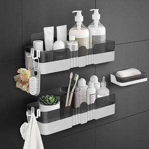lot 9396 image: WeshyiGo 2-Pack Shower Caddy, Separable Shower Organizer with Soap Dish and Hooks, No Drilling Double Layer Shower Shelf, Used for Bathroom and Kitchen (Black)