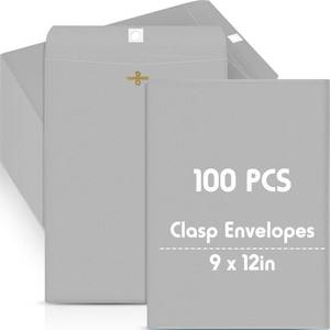 lot 9409 image: Geyee 100 Pcs Clasp Manilla Envelopes 9 x 12 Inch Gummed Colored Envelopes for Storing or Mailing for Home Office Business Supplies(Grey)
