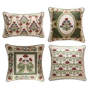 lot 9412 image: ISAENNE Design Linen Lumbar Square Round Throw Pillow Covers Set of 4, Yellow Green French Cushion Covers with Red Purple Floral Pattern Decoration Pillowcases for Bed, Living Room, Outdoor, Car