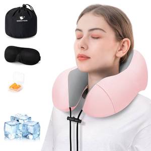 lot 10062 image: urnexttour Travel Pillow for Airplane Memory Foam Neck Pillow, Soft & Support Travel Pillow for Travelling with Eye Mask, Earplugs and Storage Bag, Sleeping Rest, Car, Train and Home Use Cooling, Pink