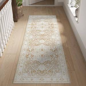 lot 10085 image: jinchan Runner Rug 2x6 - Kitchen Machine Washable Vintage Floral Non-Slip with Rubber Backing Ultra-Thin Low-Pile Carpet Runner for Hallway Entryway Bedroom Laundry Room (2x6ft,Taupe)