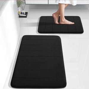 lot 10086 image: Yimobra Memory Foam Bathroom Rugs Sets 2 Piece - Super Soft Absorbent Quick Dry Bath Mat Set, Machine Washable Non Slip Floor Carpet for Tub Shower & Single Sink (17x24 & 31.5x20 Inch, Black)