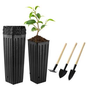 lot 10100 image: Hzloyat 20 Pcs Plastic Deep Nursery Pots,9.8 Tall Tree Pots,Tall Nursery Tree Pots Plant Deep Seedling Pots, Flower Plant Container Pots with 3 Pcs Garden Tools for Indoor Outdoor Use
