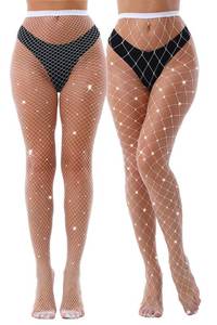 lot 10101 image: VEBZIN 2 Pack Sparkly Large Mesh And Medium Mesh White Fishnet Tights For Women Glitter Rhinestone Fishnets Leggings Stockings