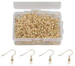 lot 10105 image: MAHAVIMOKSA 1 Box 200pcs Metal Earring Hooks Fish Hook Earrings Ear Wires with Ball and Coil with Container for DIY Craft Jewelry Making (KC Gold)