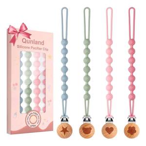 lot 10487 image: Silicone Pacifier Clip Holder for Baby Girls and Boys, 4-Pack One-Piece Soft Flexible Binky Clips Holder with Cute Texture, Newborn Baby Essentials for Teething Relief, Gifts for Xmas Baby Shower