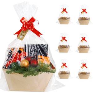 lot 10488 image: KEVTVEK Bigger Baskets for Gifts Empty, 6 Pack Sturdy Kraft Basket With Handles Gift Basket Kit, 6 Shrink Wrap Bags, 6 Bows and Hang Tag, Empty Gift Baskets to Fill for Mothers Day and Any Occasion