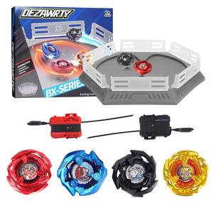 lot 11715 image: DEZAWRTY Gyro X Stadium Battling Set, 4 Spinning Tops, 2 Launchers and Arena with X Acceleration Rail, Boys Toys Kids Birthday Gift Ideals, 6 Years Old (Grey)