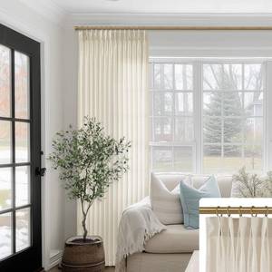 lot 11719 image: SHINELAND 108 Inches Long Linen Extra Wide Window Sand Sliding Door Curtains for Patio,Light Filtering Semi Sheer Double Pinch Pleated Custom Curtains for Sliding Glass Doors Sunroom