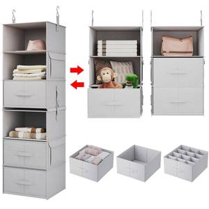 lot 11735 image: Vailando 6-Shelf Hanging Closet Organizer, 2 Separable 3-Shelf Hanging Shelves with 3 Drawers for Wardrobe, Nursery, Baby Clothes Organization and Storage