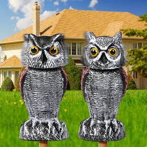 lot 11736 image: Lomrsiul Fake Owl Decoy, Rotating Head Plastic Garden Owl Scarecrow for Garden Waterproof Owl Statue for Courtyard Orchard Doorway Roof Owl Decor 2 Pack