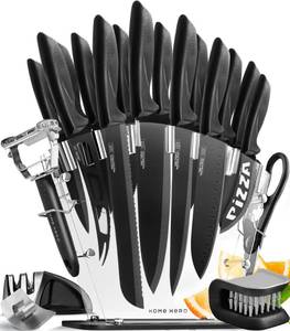 lot 11738 image: Home Hero Kitchen Knife Set with Sharpener - High Carbon Stainless Steel Knife Block Set with Ergonomic Handles (20 Pcs - Black)