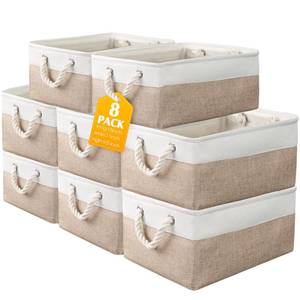 lot 11740 image: meekoo 8 Pack Collapsible Storage Bins Fabric Storage Bins Polyester Fabric Baskets with Handles Linen Closet Organizer for Shelf Home Closet Towels Toys(15 x 11 x 9.5 in,Beige)