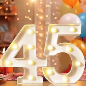 lot 11745 image: 45th Birthday Decorations for Men, Light Up Numbers for 45th Birthday, Lighted Marquee Number Sign for Party Wedding Anniversary Backdrop Wall Decor, White Number 45