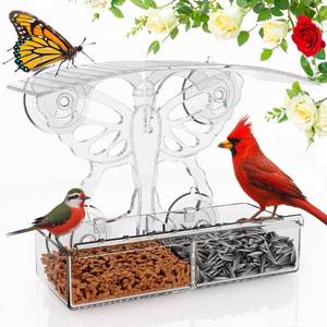 lot 11748 image: Transparent Acrylic Window Bird Feeders for Outdoors with Strong Suction Cup,Intensification securely Connected. Indoor Outdoor and Window Decor, Detachable Tray, Easy to Clean, Can Watch Wild Birds.
