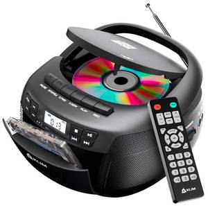 lot 11798 image: KLIM CD  Cassette Tape Player, Bluetooth CD Boombox, AMFM Radio, Stereo Sound, Remote, CD and Cassette Player Combo, Tape Recording, USB Drive, AUX