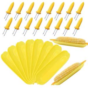 lot 12224 image: PEOUWNES Corn Dishes and Holders - 16 Pack Holders, 8 Pack Dishes - Stainless Steel, Perfect for Corn on the Cob