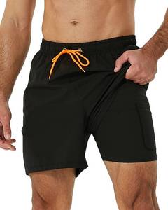 lot 12235 image: SILKWORLD Mens Swimming Trunks with Compression Liner 2 in 1 Quick-Dry Swim Shorts with Zipper Pockets,Black,X-Large