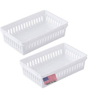 lot 12236 image: Tribello Plastic Bin Baskets for Organizing, White Storage Tray, Rectangle 9 x 6 x 2 - Pack of 4 - Made in USA