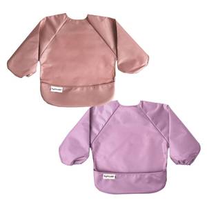 lot 12250 image: Tiny Twinkle Mess Proof Baby Bibs, 2pk Waterproof Smock Baby Bibs for Eating, Machine Washable Long Sleeve Bibs, Baby Led Weaning, Toddler Bibs, BLW Supplies (Taupe Lilac, Large 2-4 Years)