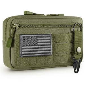 lot 12295 image: FRTKK Tactical Molle Admin Pouch Utility Laser Cut EDC Tool Pouch Bag Horizontal Modular Pouches Include US Flag Patch and Keychain (Army Green)