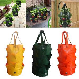 lot 14013 image: EBOCACB 3 pcs Hanging Planter Bag with Handles, Plastic Hanging Strawberry Planting Containers Strawberry Grow Bags Foldable Durable Growing Bags Grow Planter for Growing Vegetables Flowers Herb Plant
