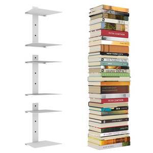 lot 14023 image: Mefirt Invisible Floating Bookshelves for Wall, 6 Tier Vertical Spine Book Tower, Heavy Duty Floating Book Shelves Metal Book Organizers for Home Office, 3 Pack(White)