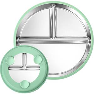 lot 14025 image: BUSOHA 9�� Stainless Steel Kids Plate with Suction - Divided Toddler Baby Plates with Silicone Sleeves Non-Slip 2-in-1 Anti Breakage Metal Toddler Bowls Microwave Dishwasher Safe